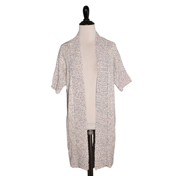 DENIM & CO. NATURALS NEW $65 Open Front Cardigan Button Detail Blue Multi XXS - Picture 2 of 4